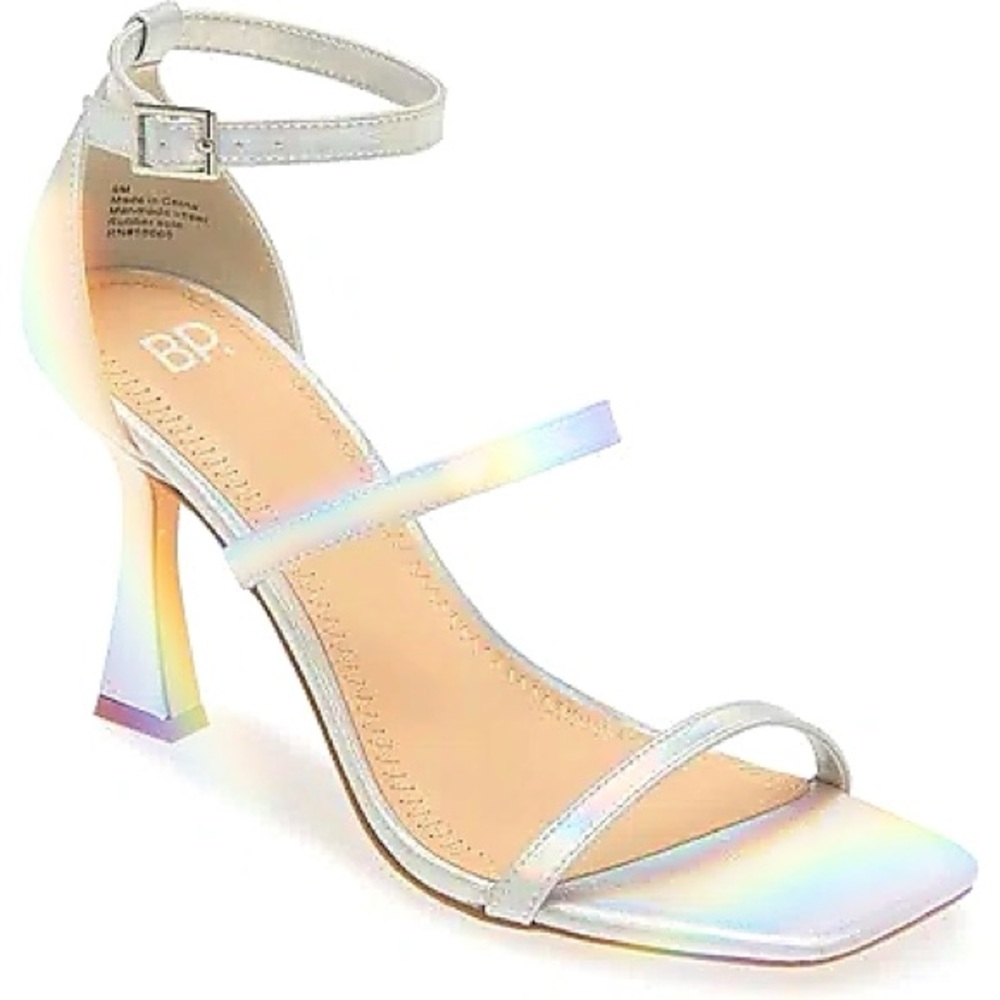 Nordstrom BP Jessa Silver Iridescent Ankle Strap Sandal Heels Size 9 Women’s NWT
